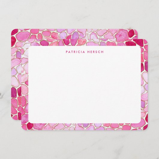 Pink Mosaic Girly Cute Personalized Name Note Card ノートカード (正面/裏面)