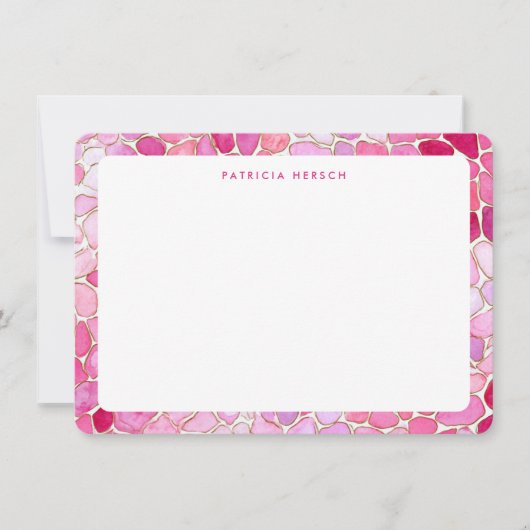 Pink Mosaic Girly Cute Personalized Name Note Card ノートカード (正面)