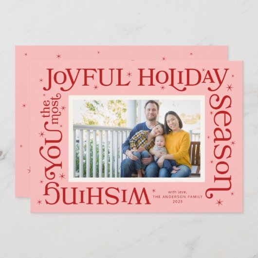 Pink Most Joyful Holiday Season Holiday Card シーズンカード (正面/裏面)