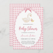 Pink  Mother Goose and Gosling Baby Shower   招待状 (正面/裏面)