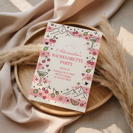 Pink Mountains and Martinis Bachelorette 招待状