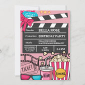 Pink Movie Night Birthday Party For Girls 招待状 (正面)