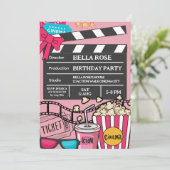 Pink Movie Night Birthday Party For Girls 招待状 (スタンド正面)