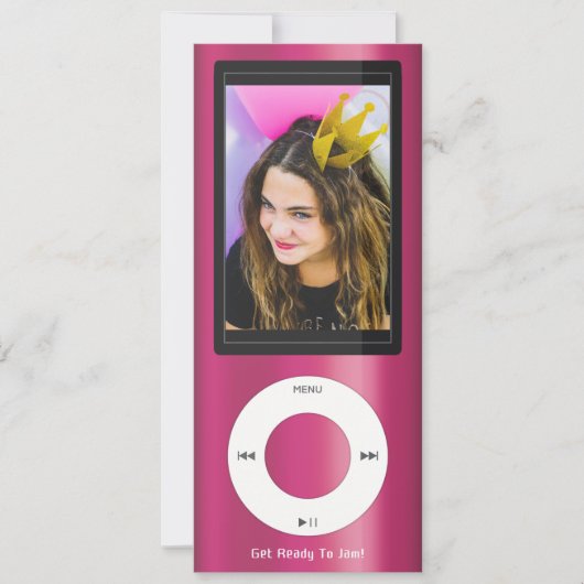 Pink MP3 Music Player Birthday 招待状 (正面)