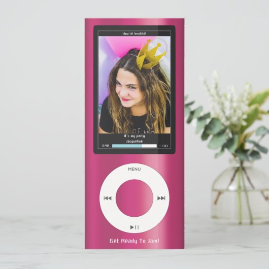 Pink MP3 Music Player II Birthday 招待状 (スタンド正面)
