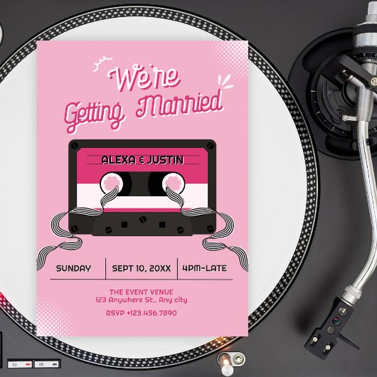 Pink music casette wedding 招待状