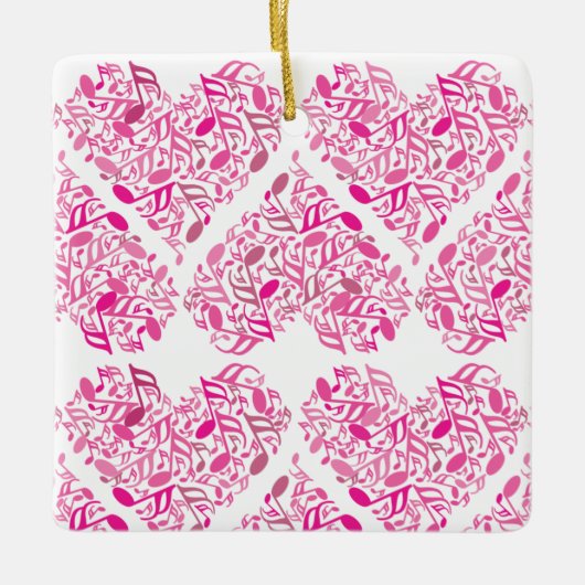 Pink Music Noteハート セラミックオーナメント (正面)