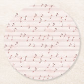 Pink Music Notes Sheet ラウンドペーパーコースター (正面)