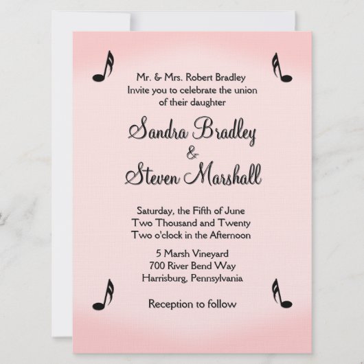 Pink Music Theme Wedding 招待状 (正面)
