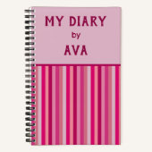 Pink My Diary by Me ストライプの Journal ノートブック (正面)