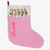Pink Name Marching Quirky Christmas Reindeer  ラージクリスマスストッキング (正面)