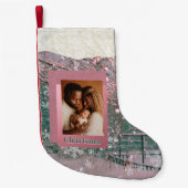 Pink Name Winter Christmas Family Photo スモールクリスマスストッキング (正面)