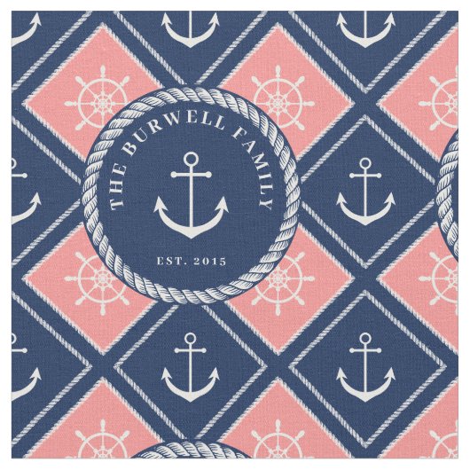 Pink Navyいかり船のホイールパターン追加名 ファブリック (クローズアップ)