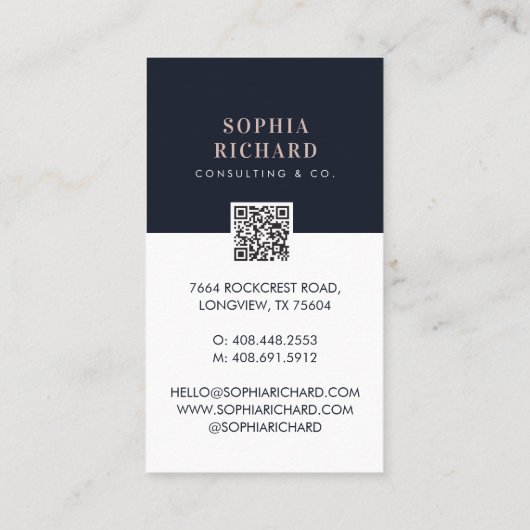 Pink & Navyモダン Business Photo QR Code 名刺 (裏面)