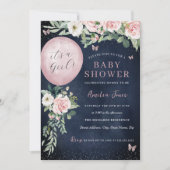 Pink Navy女の子バルーンベビーシャワー 招待状 (正面)