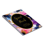 Pink, Navy Blue and Gold Ink Birthday Guest Book ノートブック (右側)