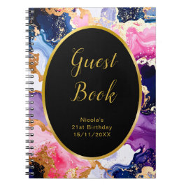 Pink, Navy Blue and Gold Ink Birthday Guest Book ノートブック