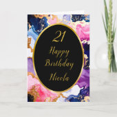 Pink, Navy Blue and Gold Ink Birthday Party カード (正面)