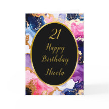 Pink, Navy Blue and Gold Ink Birthday Party