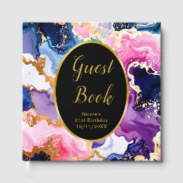 Pink, Navy Blue and Gold Ink Birthday Party ゲストブック