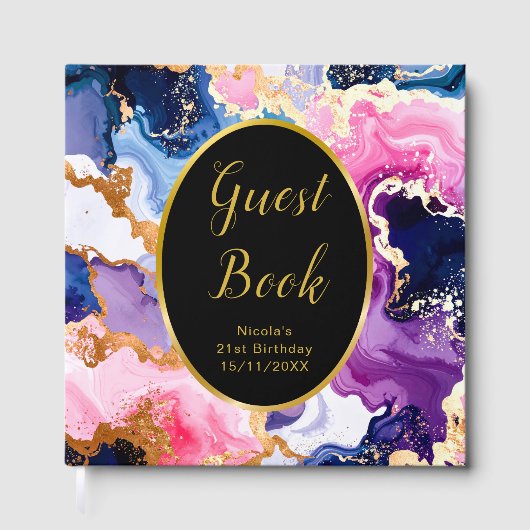 Pink, Navy Blue and Gold Ink Birthday Party ゲストブック (正面)