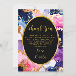 Pink, Navy Blue and Gold Ink Birthday Party サンキューカード