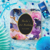 Pink, Navy Blue and Gold Ink Birthday Party ペーパープレート (パーティー)