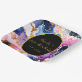 Pink, Navy Blue and Gold Ink Birthday Party ペーパープレート (傾斜あり)