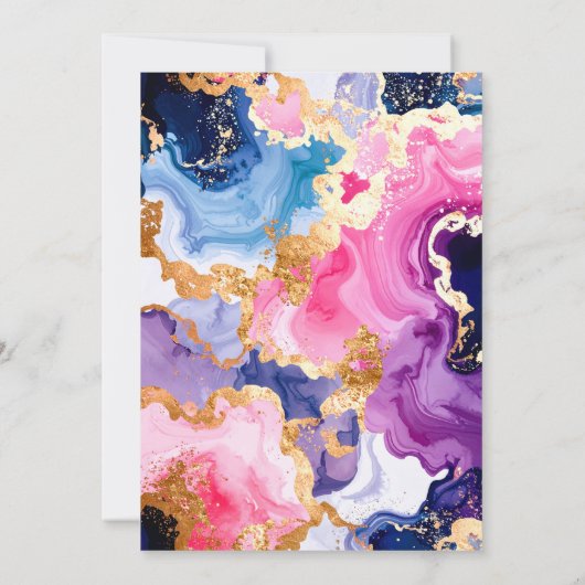 Pink, Navy Blue and Gold Ink Birthday Party 招待状 (裏面)