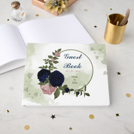 pink & navy flowers greenery ゲストブック