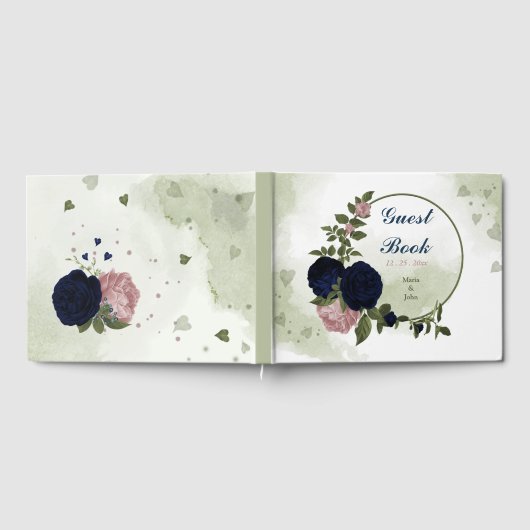 pink & navy flowers greenery ゲストブック (全面)