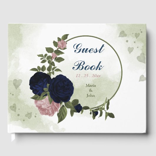 pink & navy flowers greenery ゲストブック (正面)