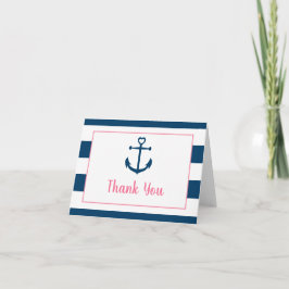 Pink Navy Girl Nautical Anchor Baby Shower サンキューカード