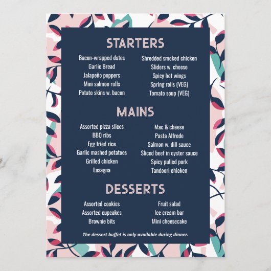 Pink Navy Greenery Lunch Dinner Buffet  メニュー (裏面)