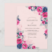 Pink Navy Opulent Romantic Wedding 招待状 (正面/裏面)