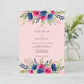 Pink Navy Radiant Summer Wedding 招待状 (スタンド正面)