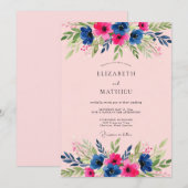 Pink Navy Radiant Summer Wedding 招待状 (正面/裏面)