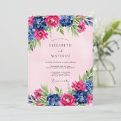 Pink Navy Splendid Floral Wedding 招待状 (スタンド正面)