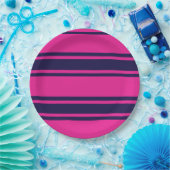 Pink Navy Stripes ペーパープレート (パーティー)