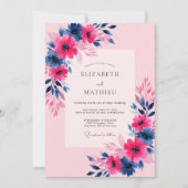 Pink Navy Vibrant Spring Wedding 招待状 (正面)