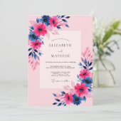 Pink Navy Vibrant Spring Wedding 招待状 (スタンド正面)