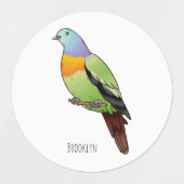 Pink-necked green pigeon bird cartoon illustration ラベル (デザイン1)
