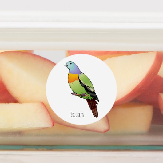 Pink-necked green pigeon bird cartoon illustration ラベル (貼付)