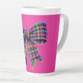 Pink Neon Bow Tartan Ribbon Scottish Cute カフェラテマグ (右アングル)
