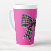 Pink Neon Bow Tartan Ribbon Scottish Cute カフェラテマグ (左アングル)