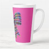 Pink Neon Bow Tartan Ribbon Scottish Cute カフェラテマグ (右)