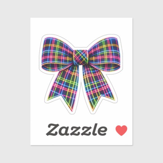 Pink Neon Bow Tartan Ribbon Scottish Cute シール (シート)