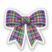 Pink Neon Bow Tartan Ribbon Scottish Cute シール (正面)