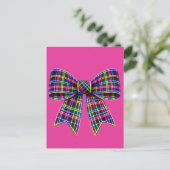 Pink Neon Bow Tartan Ribbon Scottish Cute ポストカード (スタンド正面)