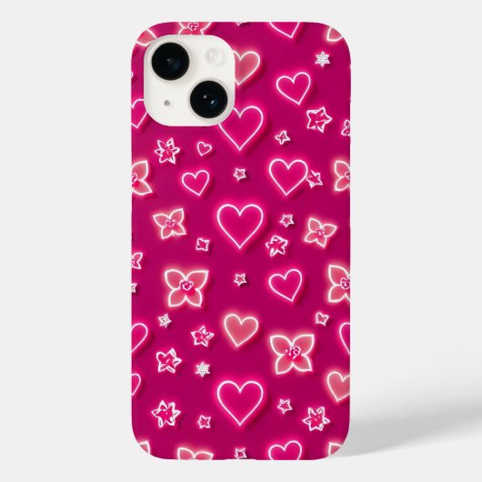 Pink Neon Hearts and Stars iPhone Case Case-Mate iPhoneケース (裏面)